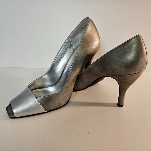 Rampage Size 7.5 Mystic Silver Peep Square Toe Stiletto Heels - Picture 2 of 7